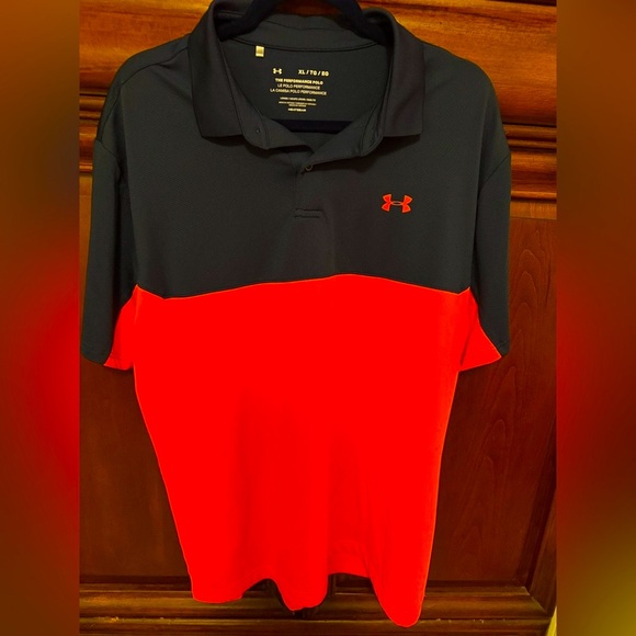 Under Armour Men's Polo Shirt in Navy Blue and Orange Color Block XL - Picture 1 of 3